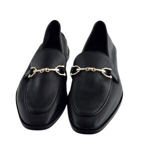 Zara Black Leather Buckle Loafers Classic Chic Flat Shoes SZ 37